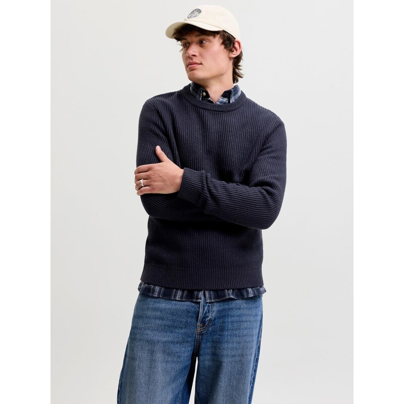 JACK & JONES Svetr JJPANNEL tmavě modrá