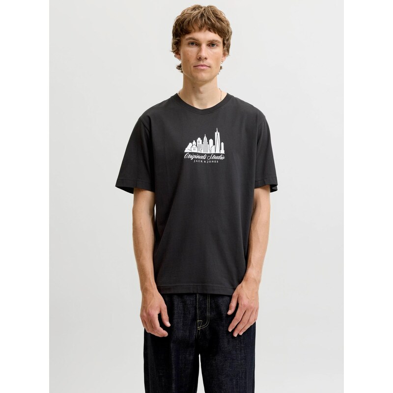 JACK & JONES Tričko JORNORREBRO SKYLINE černá / bílá