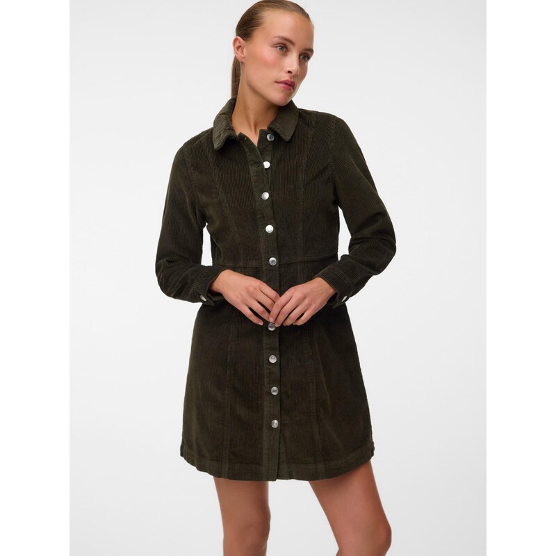 VERO MODA Košilové šaty VMDAISY tmavě zelená