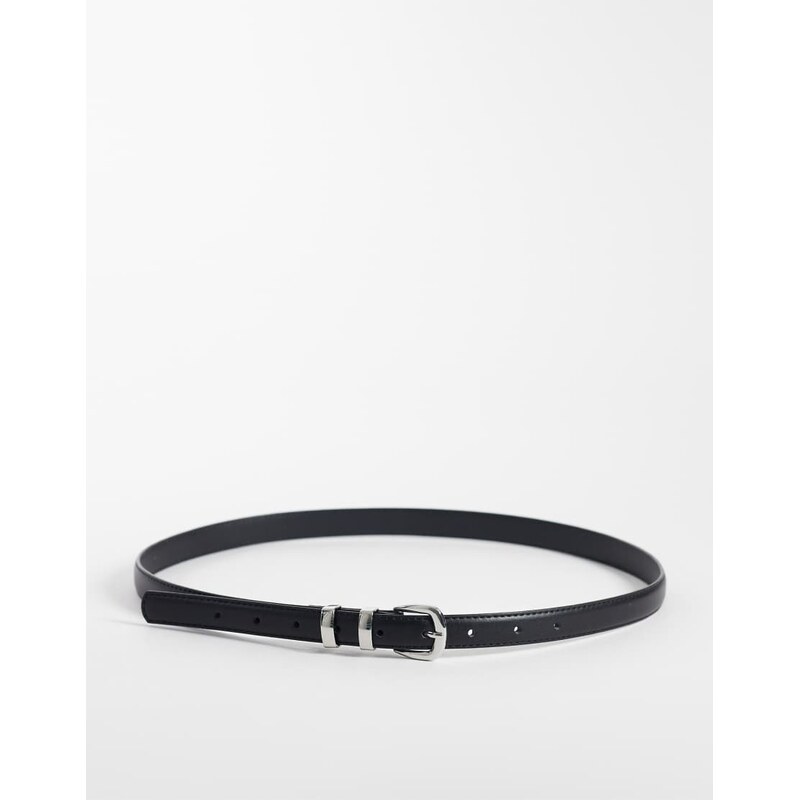 JJXX leather belt with silver hardware in black