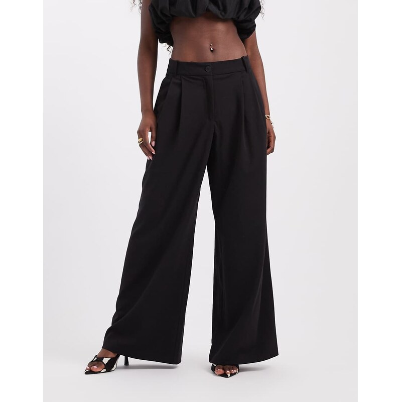 Vero Moda super wide leg pleat front tailored trousers in black