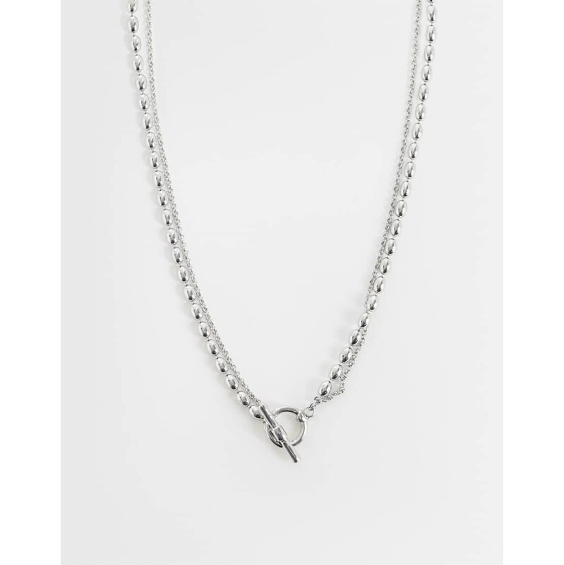 Reclaimed Vintage T-Bar necklace with rice ball chain-Silver