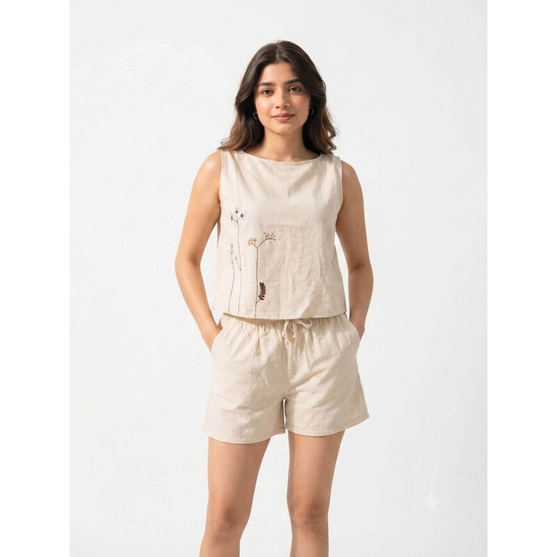 Reich Couture Overal Crop Top and shorts béžová
