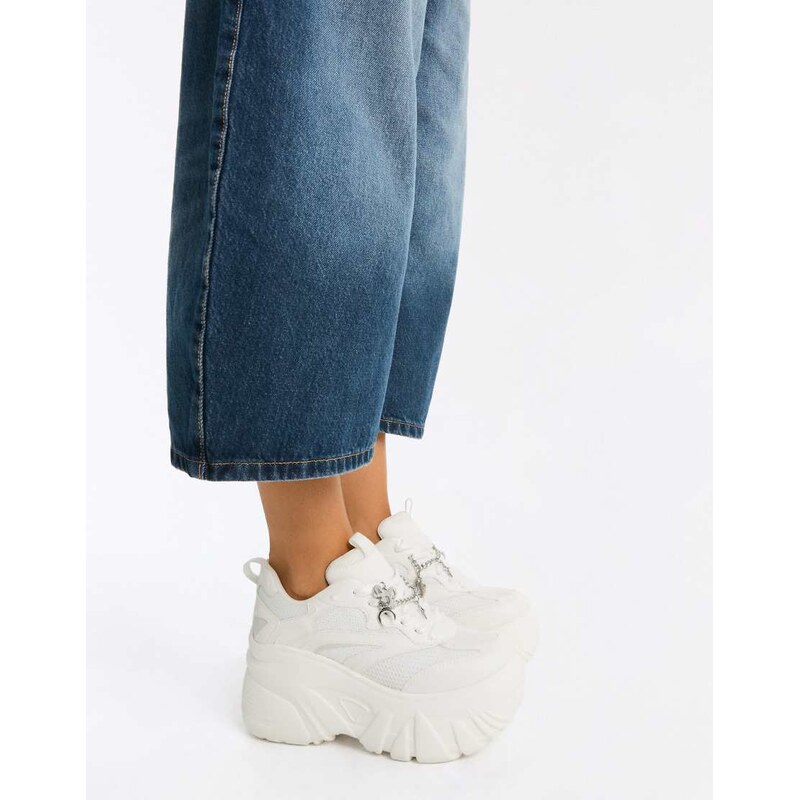 Bershka Xl platform trainers with charms in white