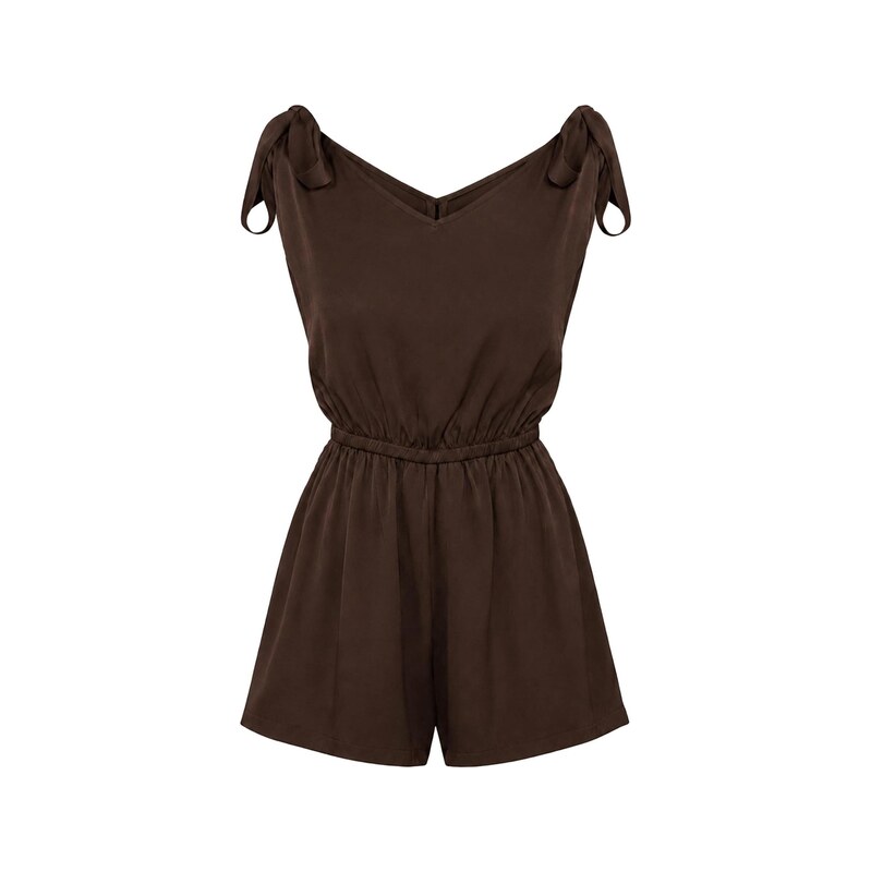 REGINA FASHION Overal Tie-Shoulder V-Neck Playsuit (Mate) tmavě