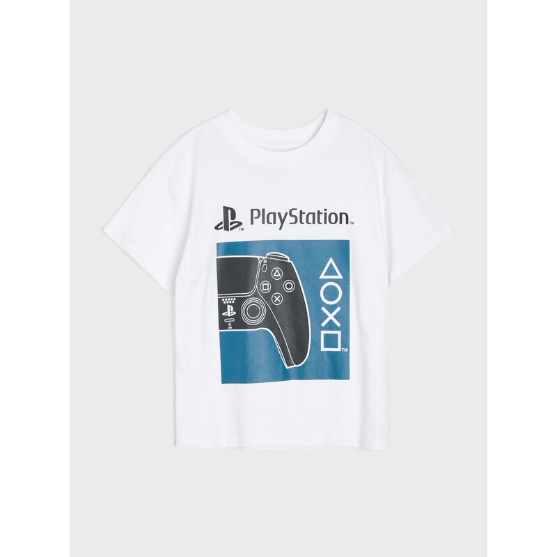 Sinsay - Bavlněné loose tričko s potiskem PlayStation - bílá