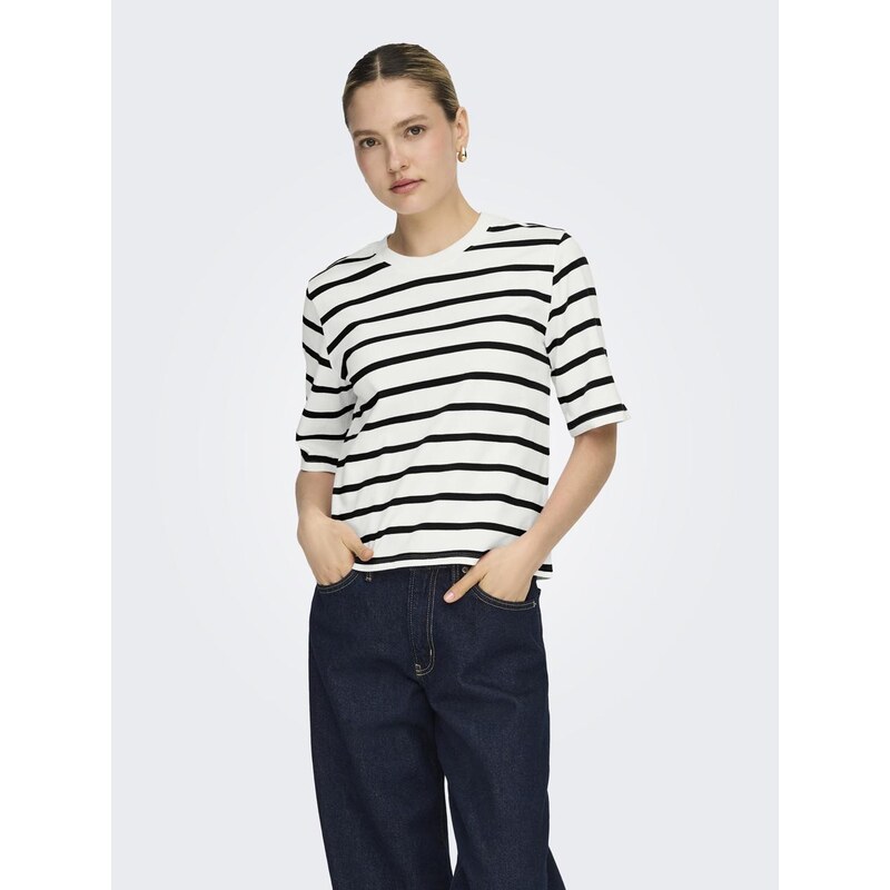 Dámské tričko s krátkým rukávem bílé / černé Only OnlSoph Stripe