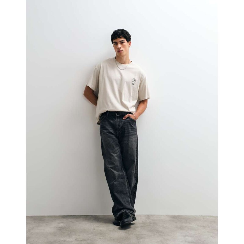 Jack & Jones celestial backprint t-shirt in cream-White