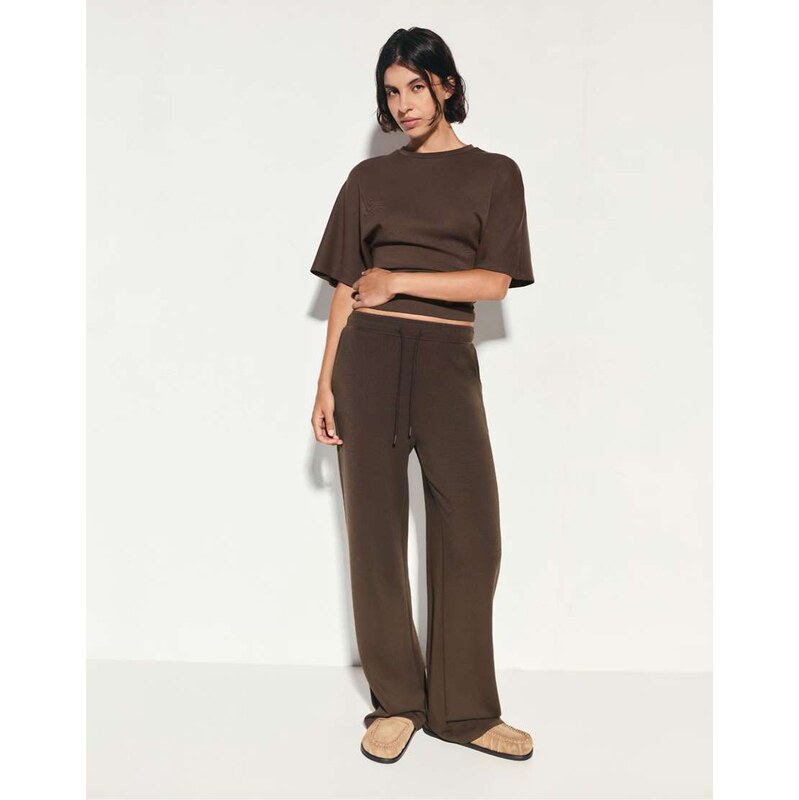 Pull&Bear Modal wide-leg trousers in brown