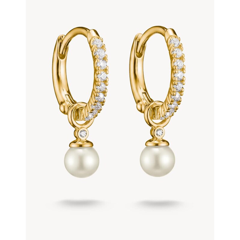 Thomas Sabo Hoop earrings pearl with white zirconia in yellow