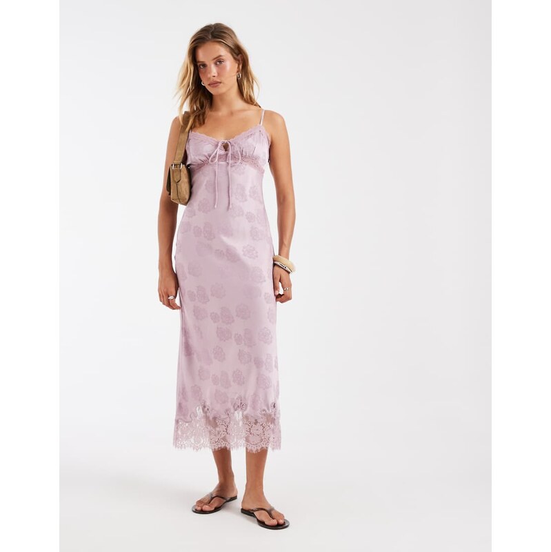 Kiss the Sky jacquard maxi dress with lace detail and tie front
