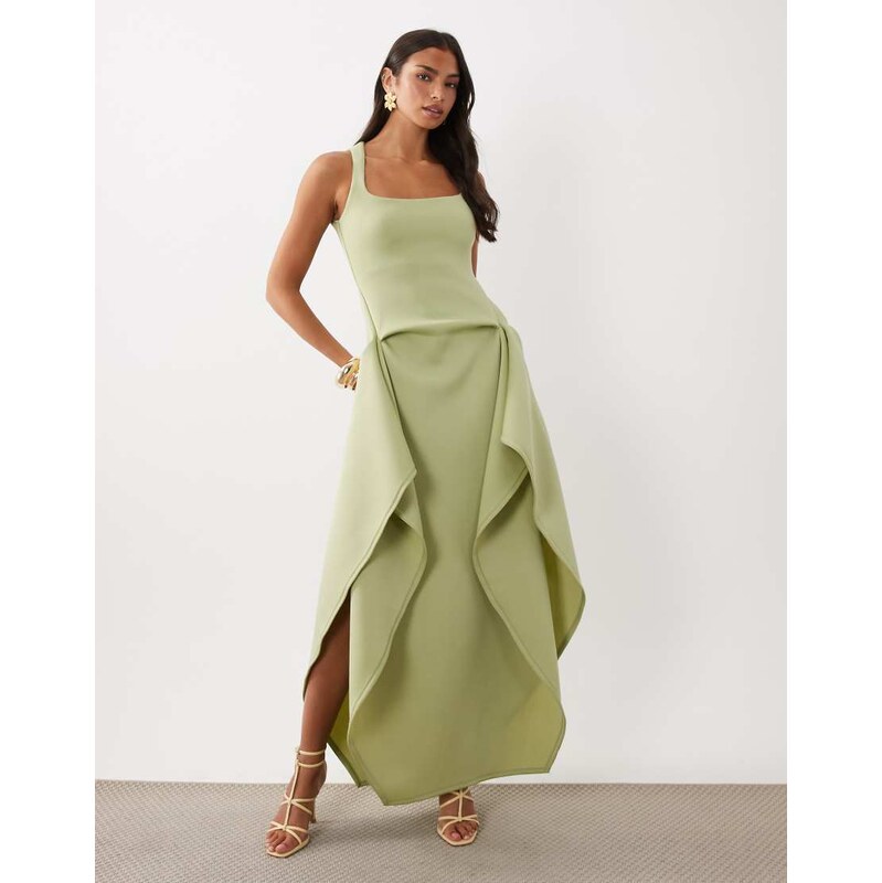 ASOS DESIGN scoop neck maxi dress with high sides in soft green