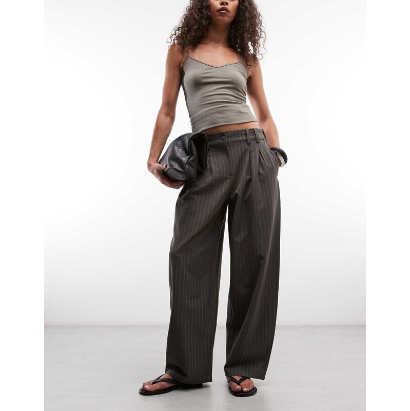 Daisy Street baggy balloon fit trousers in grey pinstripe