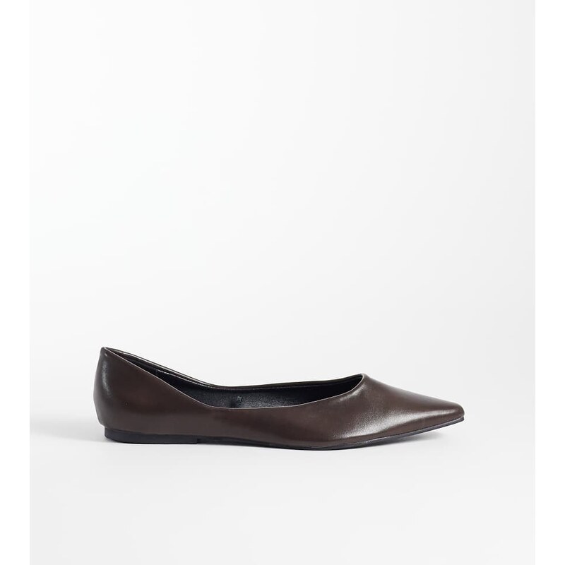 SEQWL Wide Fit Scar pointed ballet flats in chocolate brown