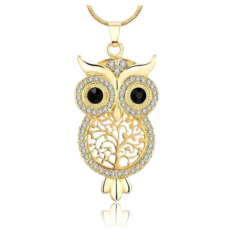 Elanis Jewel Pozlacený náhrdelník Magická sova Gold s krystaly