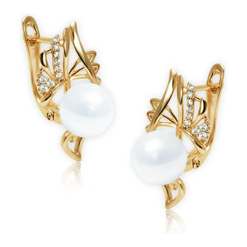 Elanis Jewel Pozlacené perlové náušnice Muriel Gold White Pearl