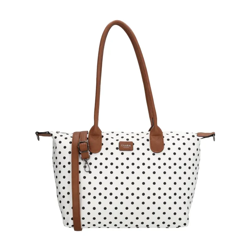 Charm London Bílá puntíkovaná objemná shopper kabelka „Femine”