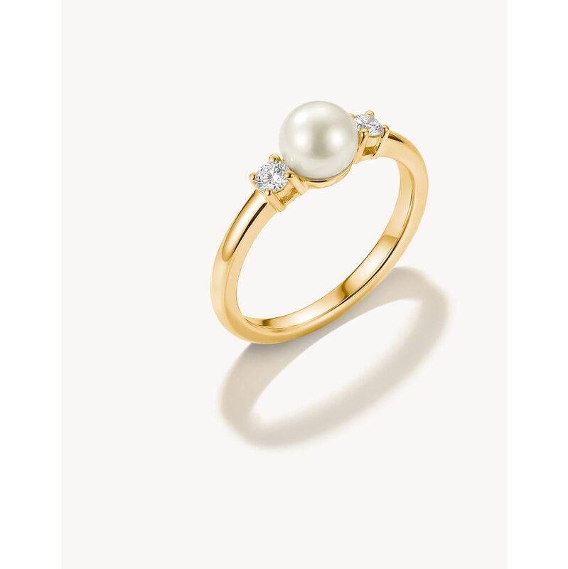 Thomas Sabo Ring pearl with white zirconia in yellow gold, white