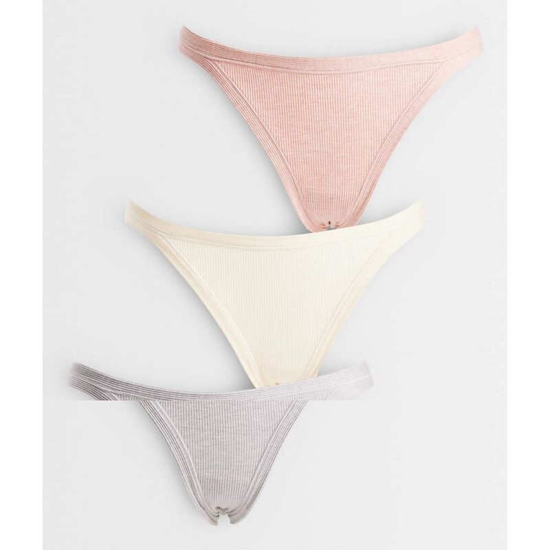 ASOS DESIGN 3 pack ribbed 90s tanga brazilian in white, grey &