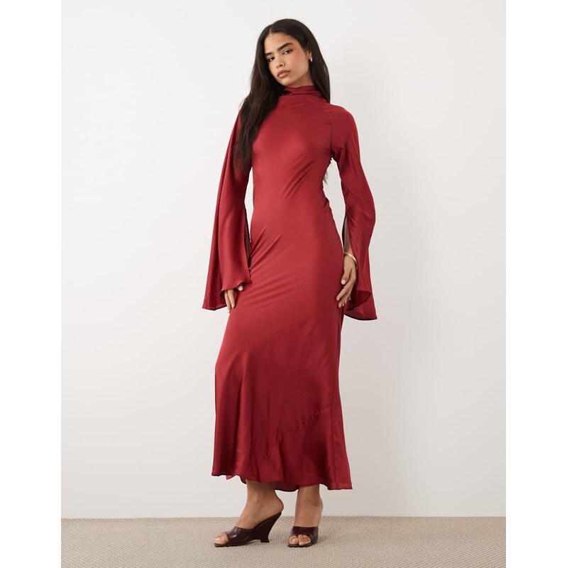 ASOS DESIGN satin maxi dress with split sleeve and scarf detail