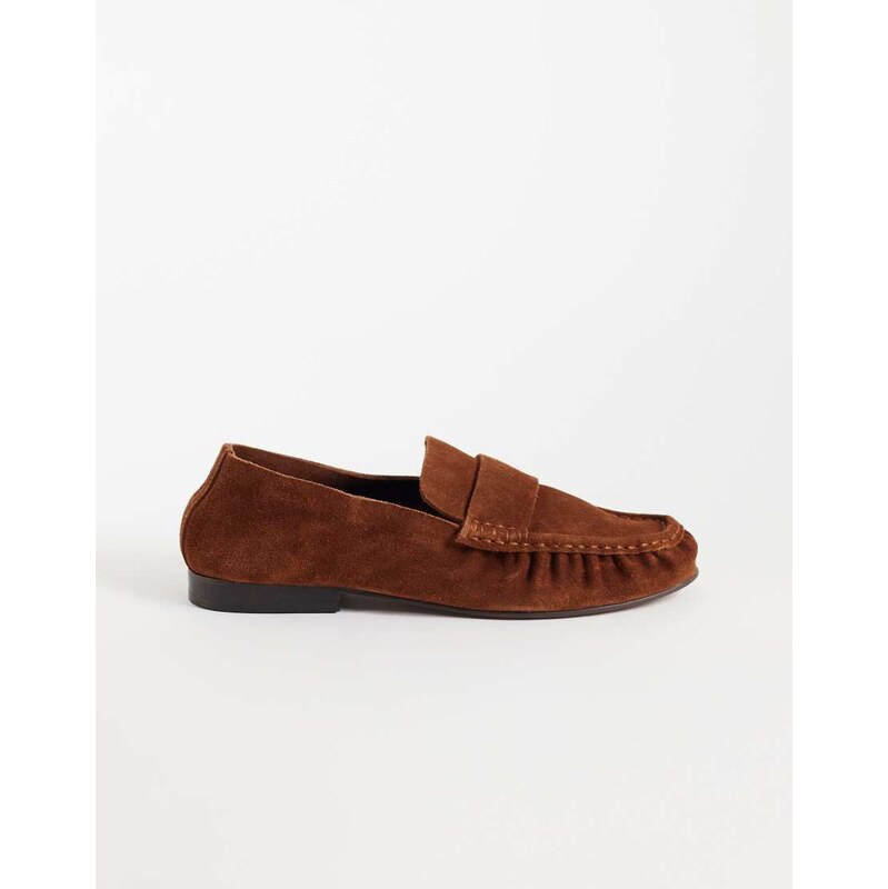 ASOS DESIGN Marlowe softie ruched loafers in rust suede-Brown