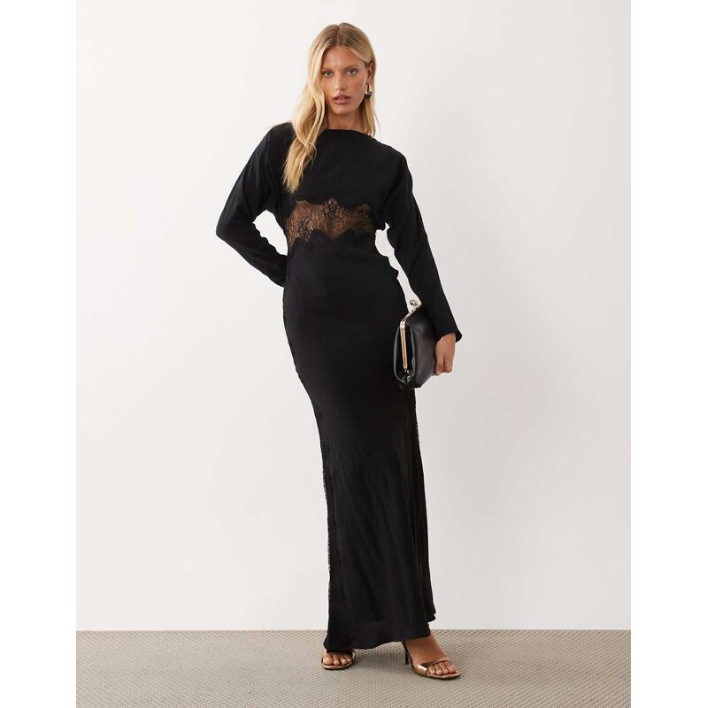 ASOS DESIGN lace applique grown on sleeve bias cut maxi dress in