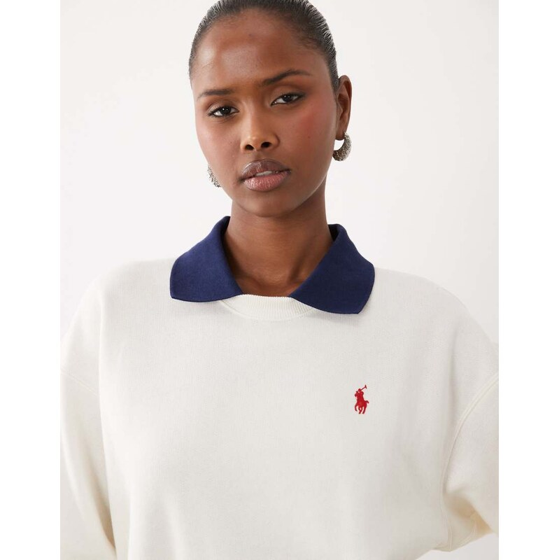 Polo Ralph Lauren contrast collar sweatshirt in white