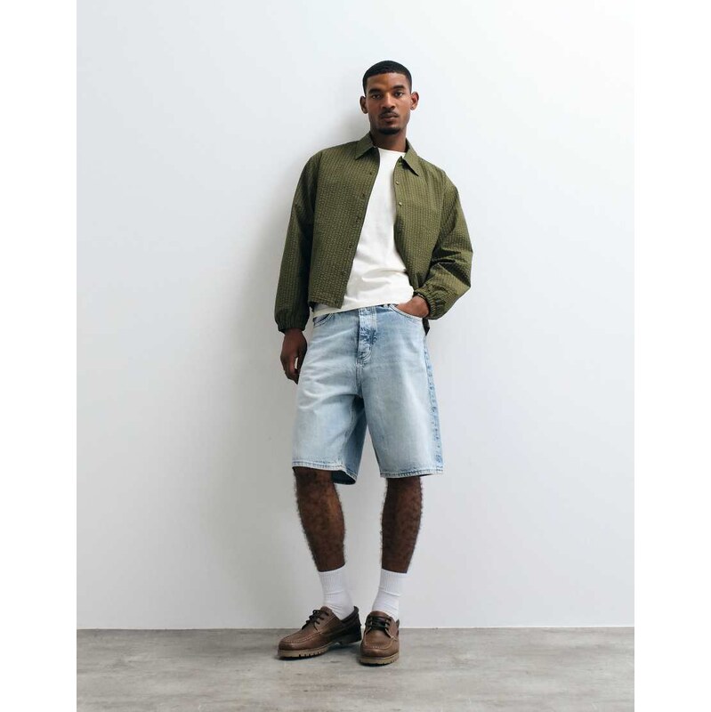 HUGO Blue Mason loose baggy fit denim shorts in light blue