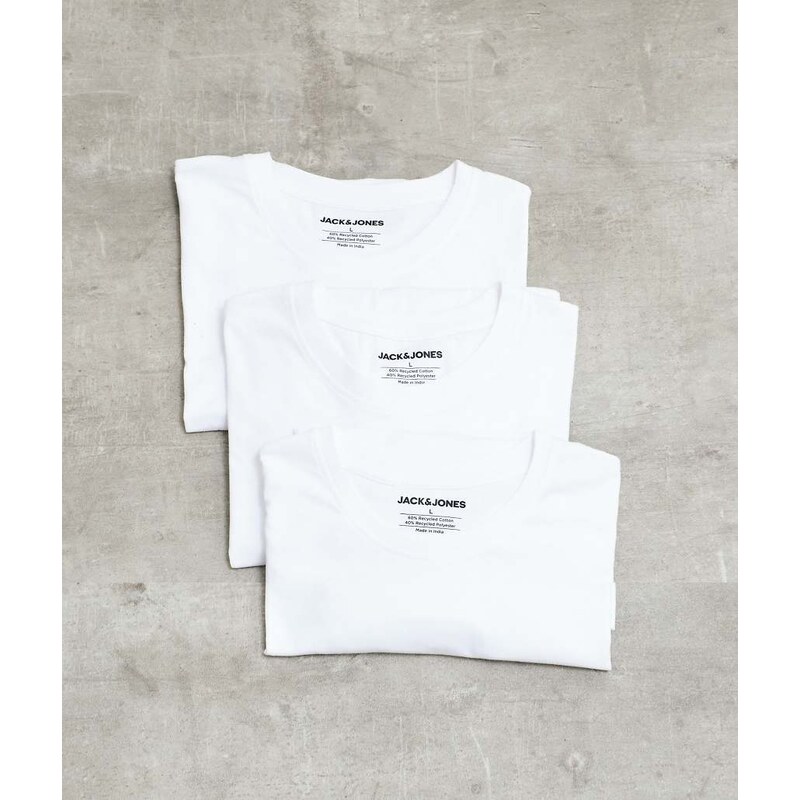 Jack & Jones 3 pack basic t-shirts in white