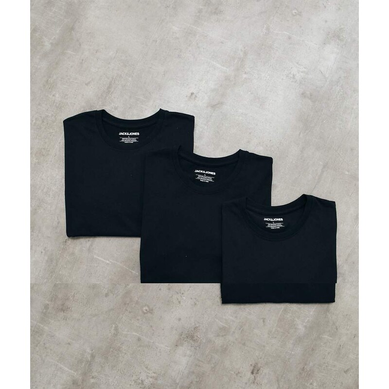 Jack & Jones 3 pack basic t-shirts in black