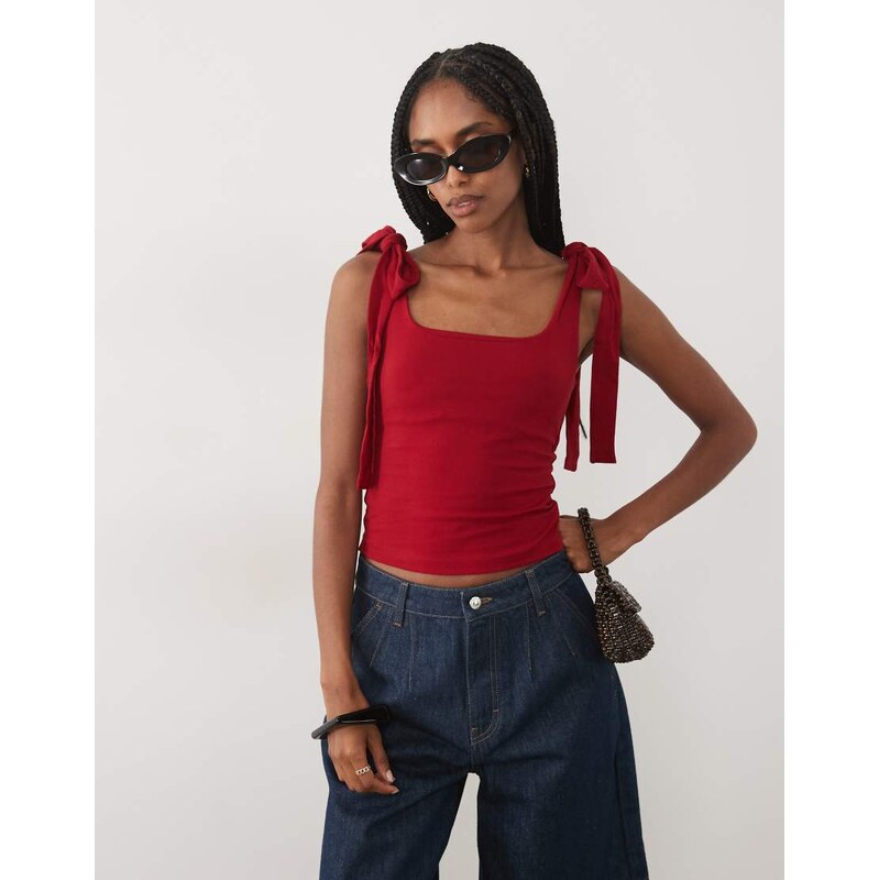 Miss Selfridge tie shoulder top in red