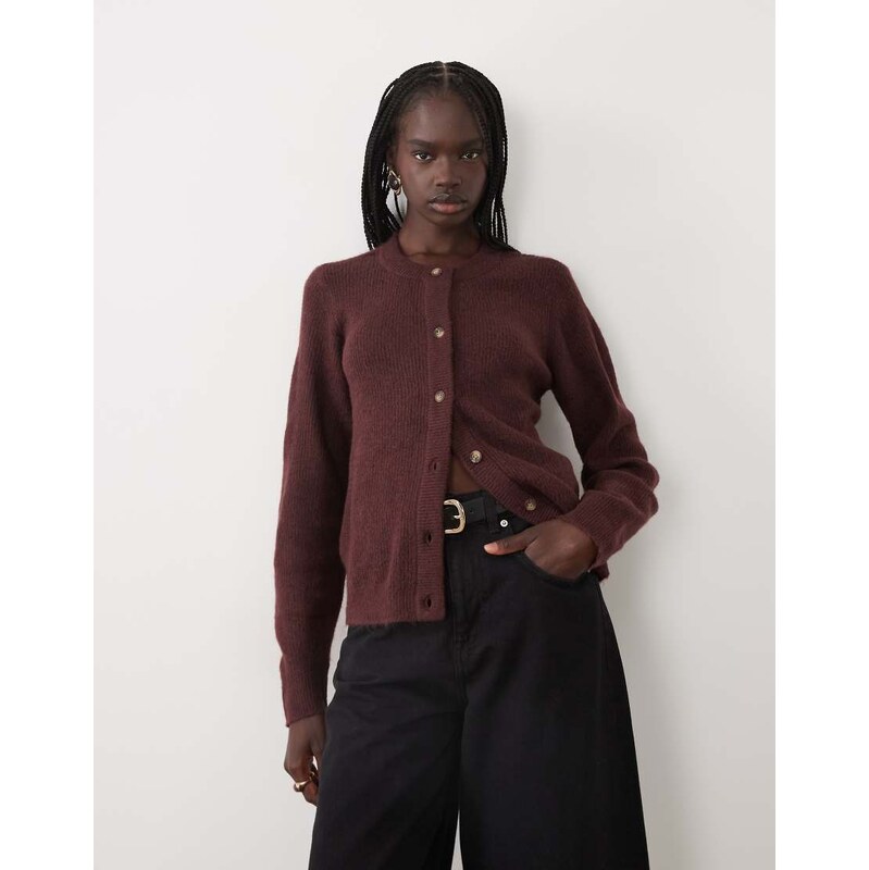 Vila knitted cardigan in burgundy melange-Red