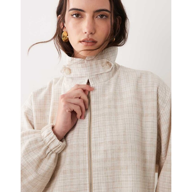 ASOS DESIGN casual harrington jacket in beige check-Multi