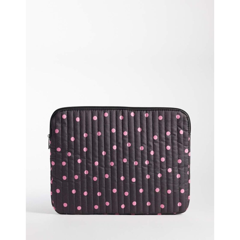 Pieces quilted laptop case in brown and pink polka dot