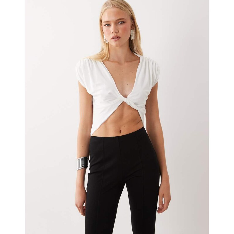 Miss Selfridge twist front top in cream-White