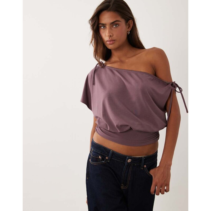Miss Selfridge gathered off shoulder top with deep waistband and