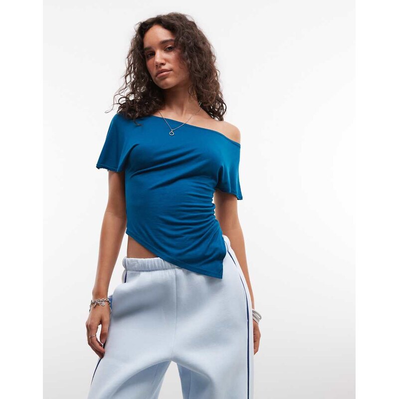 COLLUSION drapey asymmetric poncho top in teal-Blue