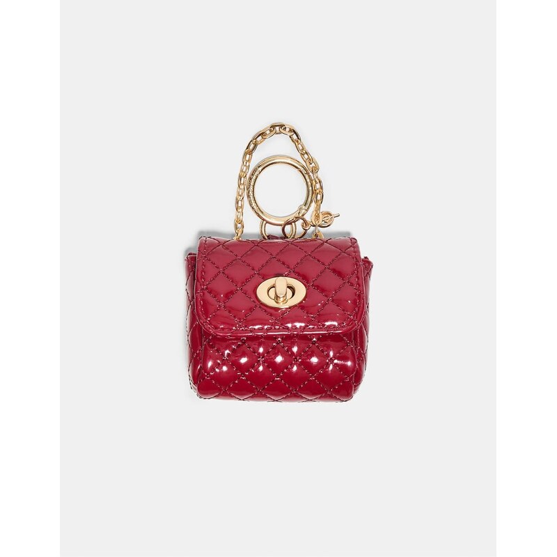 Stradivarius Quilted charm mini bag in burgundy-Red