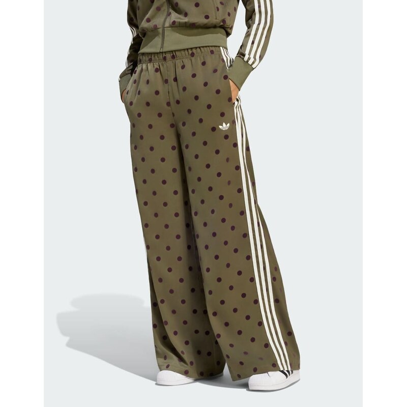 adidas Originals Satin polka dots wide leg pant in olive strata