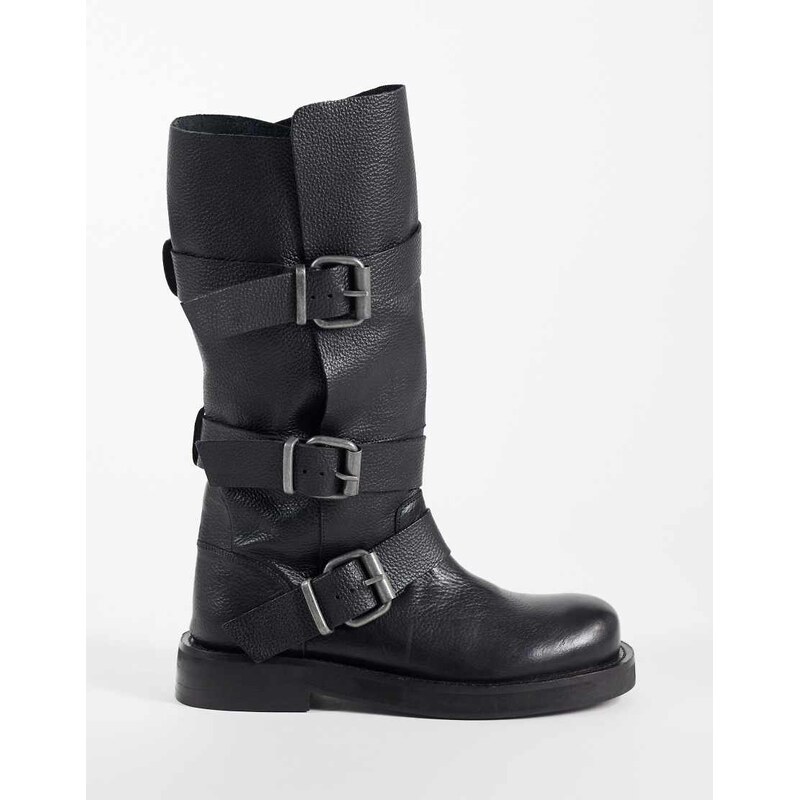 ASOS DESIGN Clover boho buckle slouchy knee boots in black