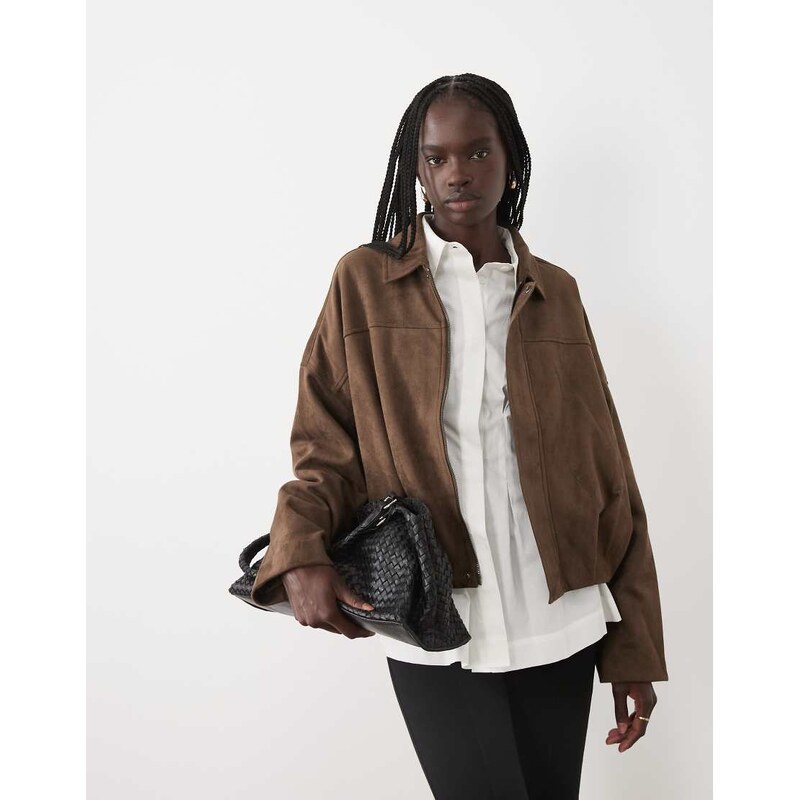 Vila faux suede bomber jacket in brown