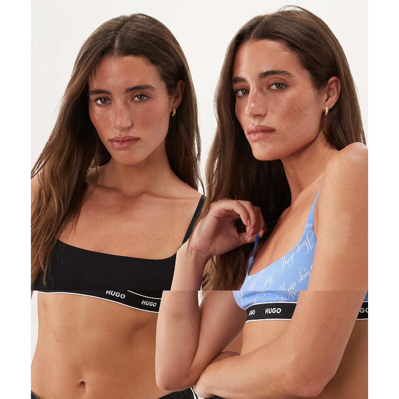 Hugo Red Bodywear 2 pack bralette with all over logo-Blue