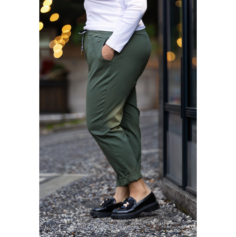 Italy fashion Pružné kalhoty VIZE Barva: Lahvově zelená,