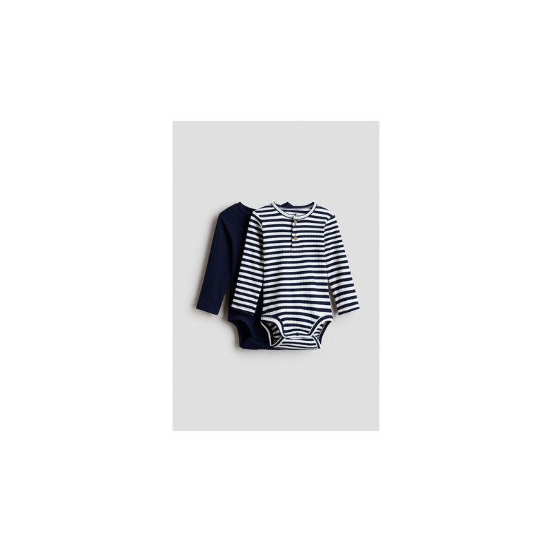 H&M - Body ve stylu henley 2 kusy - Námořnická Modř/Bílé Proužky