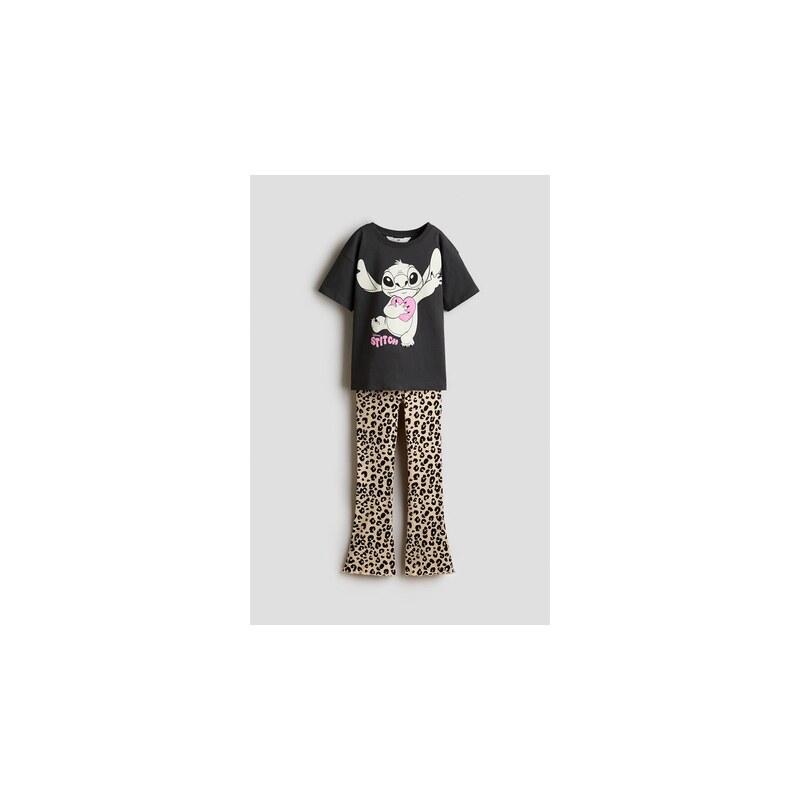 H&M - Dvoudílná bavlněná soupravas potiskem - Tmavě Šedá/Lilo &