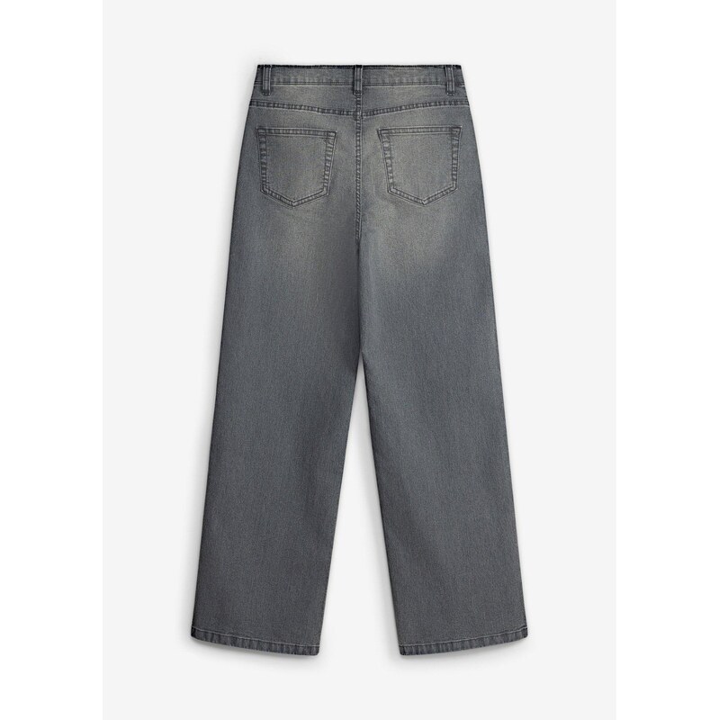 bonprix Džíny Loose Fit, Straight, s nastavitelným pasem šedá