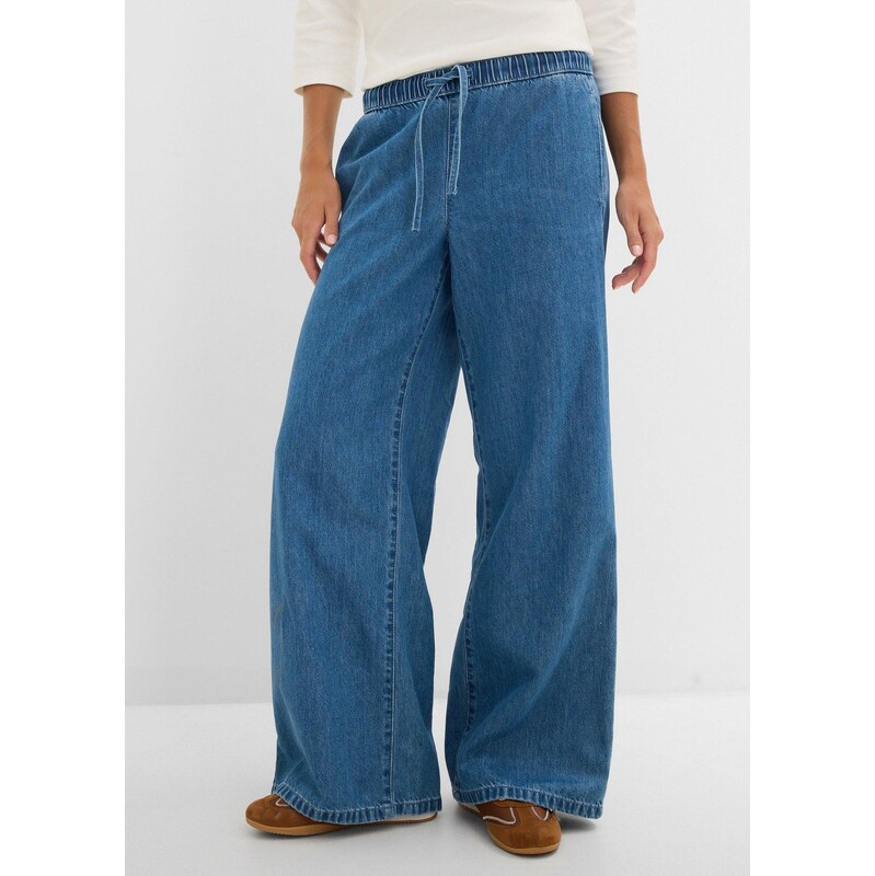 bonprix Lehké džíny Wide Leg, Mid Waist modrá Žena