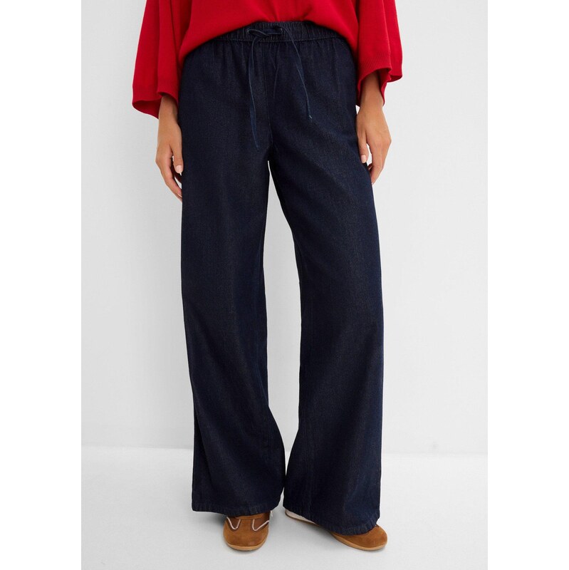 bonprix Lehké džíny Wide Leg, Mid Waist modrá Žena
