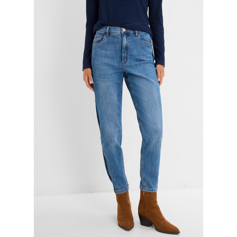 bonprix Džíny Mom, High Waist, zkrácené modrá Žena