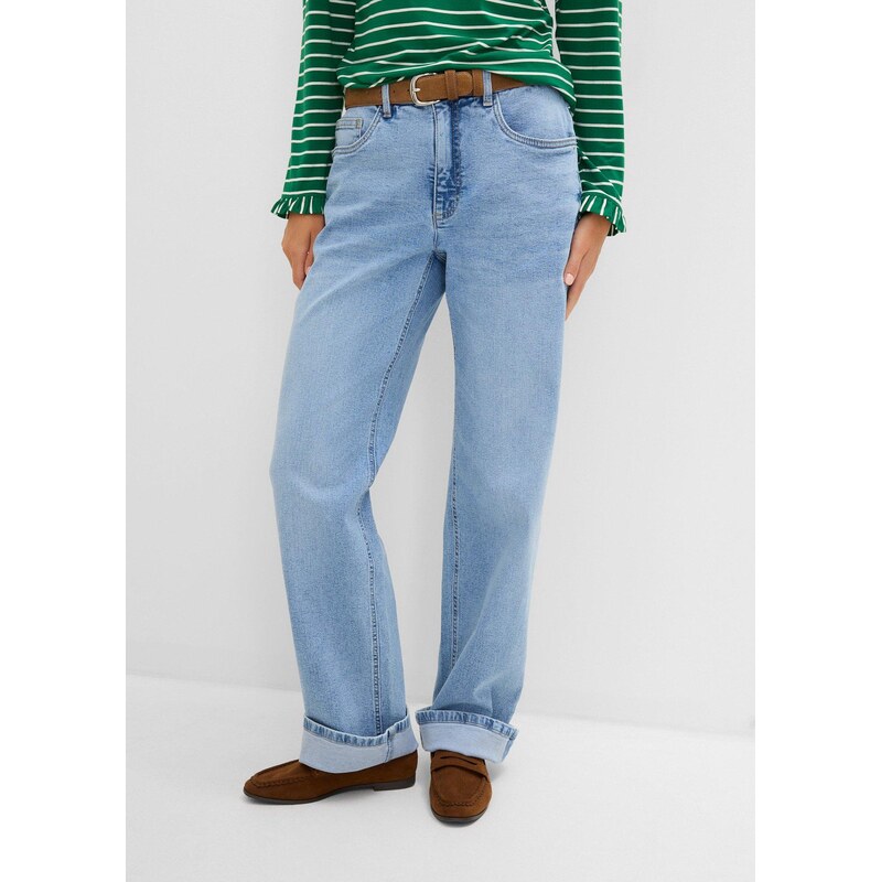 bonprix Džíny Loose Straight, High Waist modrá Žena